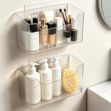 Lae Nuvole Set Of 2 Cabinet Door Organizer Wall Mounted Shower Basket Shower Caddy Stackable Plastic Adhesive Organizer for Bathroom Kitchen Cabinet Pantry Makeup BPA Free Clear