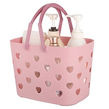 Anyoifax Portable Shower Caddy Tote Plastic Storage Basket with Handle Box Organizer Bin for Bathroom Pantry Kitchen College Dorm Garage Pink