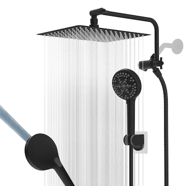 Hygie Rinse 12 All Metal Shower Head High Pressure Rainfall Shower HeadHandheld Showerhead Combo with 11 Adjustable Shower Extension Arm 71 Hose Shower Head Holder Matte Black