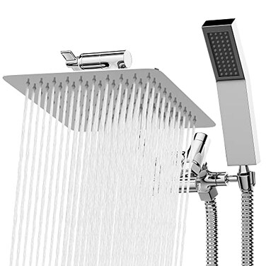 Heatsistence All Metal Shower Head 8 Dual Square Shower Head With Handheld Wand 71in Hose Set High Pressure Rain Shower Heads Combo 3Way Diverter Rainfall Showerhead with Adjustable Extension Arm