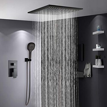 LightInTheBox Contemporary 2Function Rain Shower Head Ceiling Mounted Rainfall Square Shower Head Stainless Steel Overhead Rainfall Massage Top Sprayer Matte Black