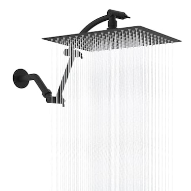 Hibbent All Metal cUPC Certified Rain Shower Head 12 High Pressure Rainfall Showerhead with 16 Shower Head Extension Arm Solid Brass Adjustable Shower Arm Extender fixed Showerheads Matte Black