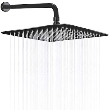 HarJue 12 Inch Rain Shower Head With 15 Inch Extension Arm Stainless Steel Large Rainfall Luxury SquareWaterfall Full Body CoverageEasy to Install Matte Black