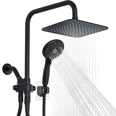 VXV 8 High Pressure Rainfall Shower Head with 6 Function Handheld Shower Spray Dual Shower Head Combo with Adjustable Slide Bar Luxury Matte Black