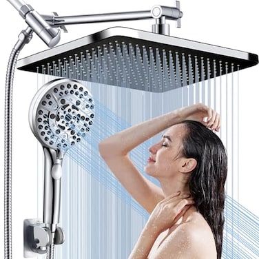 BSTHAONE Rainfall Shower Head with Handheld 14 Inch Rain Shower Head ComboHigh Pressure Fixed Showerhead and 10 Spray Settings Handheld Shower HeadsBathroom AccessoriesChrome