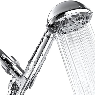 FREZZEL High Pressure Shower Head With Handheld Spray 6 Settings Handheld Shower Heads with 60 Inches SS Hose and Adjustable Bracket Removable shower head 4 Chrome