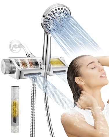 MakeFit Filtered Shower Head with Handheld Combo Dual 2in1 Spa System with Massage Shower and 10 Modes Hand Held Shower High Pressure with Built in Power Wash Mode Chrome