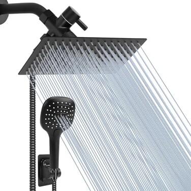 NearMoon Shower Head with Hose High Pressure Stainless Steel Rain Shower and 3 Settings Handheld Spray Combo with Push Button Flow Control 12 Inch Matte Black