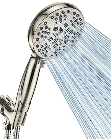 BOWGER High Pressure Shower Head with Handheld 5 Spray Settings High Flow Detachable Rain Shower Heads with 60 Extralong Stainless Steel Hose and Adjustable Bracket with Brass Joint Brushed Nickel