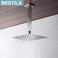 BESTILL 8 Inch Brushed Nickel Ceiling Mount Shower Arm and Flange Square Rain Shower Head Arm