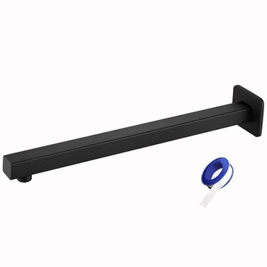 Nuodan Shower Arm with Flange 16 Inches Wall Mount Square Straight Extension Arm Replacement of Fixed Rain Shower Head Pipe Matte Black