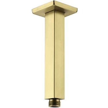 TRUSTMI Brushed Gold Shower Arm with Flange 6 Inch Straight Stainless Steel Top Rainfall Shower Head Extension Pipe Square Shaped