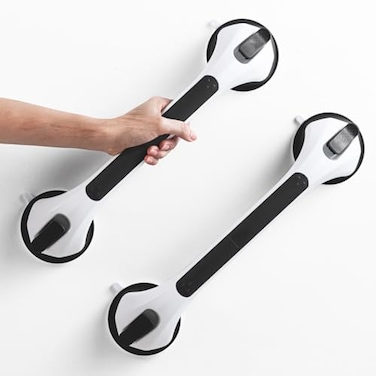 LEVERLOC 2 Pack Grab Bars for Bathtubs and Showers Easy to Install Suction Shower Handles for Bathroom Removable Handrails for Seniors Elderly Safety Grip Waterproof Drill Free Black