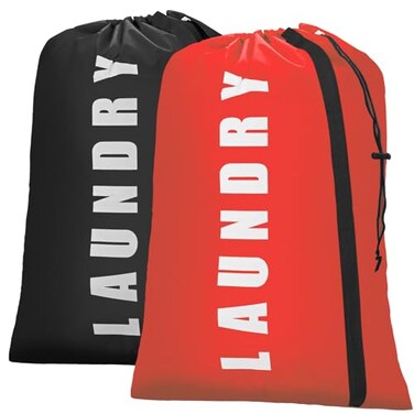 Isink Heavy Duty Laundry Bag with Strap2 Pack Travel Laundry Bags for Dirty Clothes24 x 36 Large Laundry Bag for TravelingCampingDorm Black Red