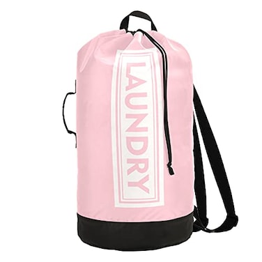 Sinestour Pink Laundry Backpack Large Heavy Duty Laundry Bag with Adjustable Shoulder Straps Laundry backpack for Traveling Dirty Clothes Organizer for College Students Waterproof