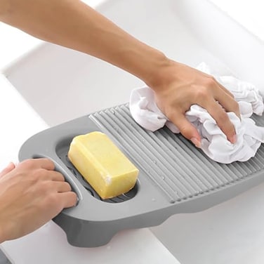 LLpotata Wash Board Washboard for Hand Washing Clothes Plastics Laundry Scrub Board Household With Holder Portable AGray