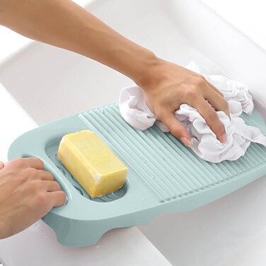 LLpotata Wash Board Washboard for Hand Washing Clothes Plastics Laundry Scrub Board Household With Holder Portable Alight blue