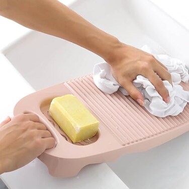 LLpotata Wash Board Washboard for Hand Washing Clothes Plastics Laundry Scrub Board Household With Holder Portable Alight pink