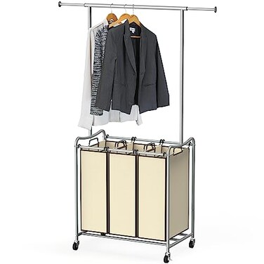 Deco Brothers Heavy Duty 3 Bag Extendable Laundry Sorter Cart with Hanging Bar Beige