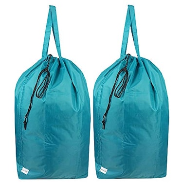 UniLiGis Tear Proof Nylon Laundry Bag with Handles 2 PackTravel Laundry Bag with Drawstring ClosureDirty Clothes Bag Fit Most Laundry Hamper or Basket275x345 inBlue Aqua