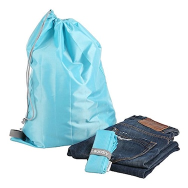 EzPacking Travel Laundry Bag with DrawstringFoldable Compact Lightweight Small Travel Size for Suitcase 22 X 16 Clean Dirty Clothes Wash BagNylon BlueWashableFor Women Men Kids Baby