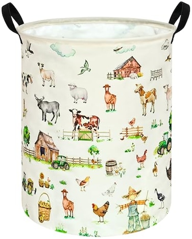 ACMUUNI Collapsible Kids Laundry Basket Clothes Hamper Foldable Storage Organizer Bin Toy Clothes Storage with Handles for Boys Girls Bedroom Room Decor Farm