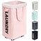Goodpick Pink Laundry Basket with Wheels Dorm Room Essentials for Girls 75L Collapsible Laundry Basket Laundry Hamper with Handle for College Dorm