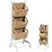 Menkxi Wicker 3 Tier Foldable Storage Basket Floor Rack with Market Storage Basket Water Hyacinth Storage Rack Hand Woven Laundry Rack for Bathroom Kitchen Laundry Room Living Room StorageWhite