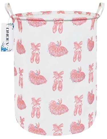 ONOEV Collapsible Laundry HamperWaterproof Cotton Canvas Storage Basket with Reinforced Handles for Bedroom Bathroom Dorm Home Organization Pink lace dance shoes