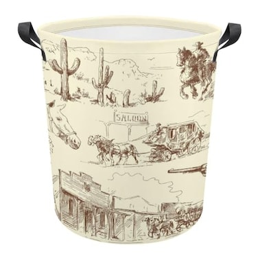GRTARANY Wild West Desert With Cowboys Baby Laundry HamperLaundry BasketWaterproof Storage Bin for BedroomClothes Organizer BasketToys BoxRoom Decor
