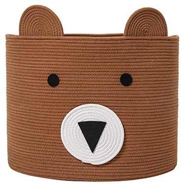 Cottonphant Large Cotton Rope Basket Woven Laundry Hamper Cloth Storage Bin for Bedroom Orange Brown 18x15