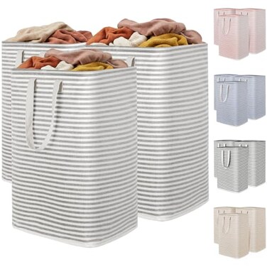 Lifewit 3 Pack Laundry Basket 80L Each Collapsible Clothes Hamper with Reinforced Handles Freestanding Waterproof Design for Bedroom and Laundry Room Grey 240L Total