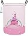 ONOEV Laundry Hamper Round Waterproof Storage Basket with Handle Foldable Pink Castle 197inH x 157inD for Childrens Room and Toy Storage