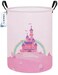 ONOEV Laundry Hamper Round Waterproof Storage Basket with Handle Foldable Pink Castle 197inH x 157inD for Childrens Room and Toy Storage
