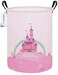 ONOEV Laundry Hamper Round Waterproof Storage Basket with Handle Foldable Pink Castle 197inH x 157inD for Childrens Room and Toy Storage
