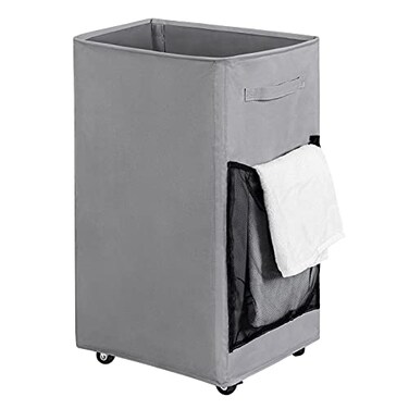 Chrislley 90L Rolling Laundry Basket Large Laundry Hamper with Wheels Collapsible Hamper Tall Storage Cart Foldable Clothes Organizer Grey