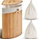 Gueevin Corner Bamboo Laundry Hamper with Lid and Removable Liner Corner Bamboo Laundry Basket with Handle Washing Clothes Basket Storage Bin for Bedroom Bathroom CarbonVertical Slatted