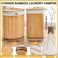 Gueevin Corner Bamboo Laundry Hamper with Lid and Removable Liner Corner Bamboo Laundry Basket with Handle Washing Clothes Basket Storage Bin for Bedroom Bathroom CarbonVertical Slatted