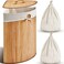 Gueevin Corner Bamboo Laundry Hamper with Lid and Removable Liner Corner Bamboo Laundry Basket with Handle Washing Clothes Basket Storage Bin for Bedroom Bathroom CarbonVertical Slatted