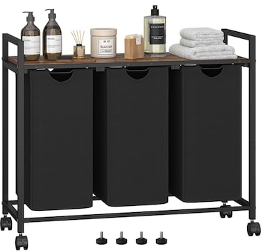 Homedawn Laundry Hamper Laundry Basket Laundry Sorter with 3 PullOut and Removable Bags Shelf Laundry Room Storage with Table for Bathroom Bedroom 3 x 115 Gal 434L Rustic Brown