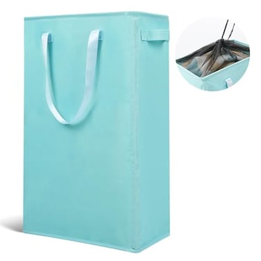 Odonata Slim Laundry Hamper Handles Collapsible Laundry Basket Thin Dirty Clothes Basket Narrow Laundry Bag Foldable Dirty Hamper 45L Baby Blue