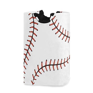 Pfrewn Red Stitching Baseball Large Laundry Basket Softball Laces Collapsible Laundry Hamper with Handles Waterproof Clothes Washing Bin Dirty Baskets Storage for Home College Dorm Bathroom