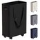 TECHMILLY Slim Rolling Laundry Basket Slim Laundry Hamper with Wheels and Adjustable Long Handles 45L Small Laundry Baskets with Mesh Top for Bedroom Closet and Bathroom Black
