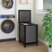 SMIBUY Double Laundry Hamper with Lid 120L Bamboo Laundry Basket with Removable Liner Bag 2Section Clothes Divider Laundry Sorter for Laundry Room Bathroom Bedroom Black