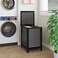 SMIBUY Double Laundry Hamper with Lid 120L Bamboo Laundry Basket with Removable Liner Bag 2Section Clothes Divider Laundry Sorter for Laundry Room Bathroom Bedroom Black