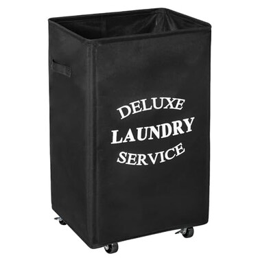 WOWLIVE Large Rolling Laundry Basket Wheels 90L Collapsible Tall Laundry Hamper Handle Foldable Dirty Clothing Basket Fold up Rectangular Hampers for Laundry Dorm Room Black