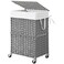 Chrislley 90L Slim Laundry Hamper with Wheels Rolling Laundry Basket with Lid and Renovable Liner Bag Handwoven Rattan Organizer for bedroom bathroom laundry room Grey