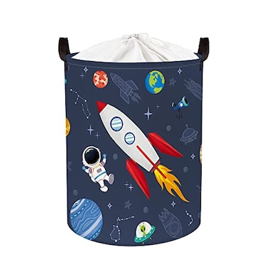 Clastyle 45L Rocket Astronaut Laundry Hamper for Bedroom Waterproof Collapsible Blue Universe Toys Storage Basket with Drawstring 142 177 in
