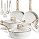 Kikcoin 16Pcs Ceramic Pots and Pans Set Non Stick Includes a 95 Grill Pan Induction Kitchen Cookware Sets White Nonstick RV Kitchen Camping Cooking Sets Stackable PTFE PFOS PFOA Free