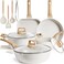 Kikcoin 16Pcs Ceramic Pots and Pans Set Non Stick Includes a 95 Grill Pan Induction Kitchen Cookware Sets White Nonstick RV Kitchen Camping Cooking Sets Stackable PTFE PFOS PFOA Free